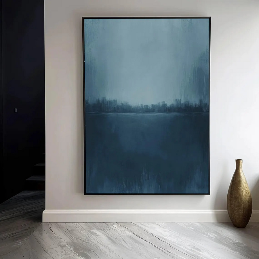 Minimalist Blue Landscape Abstract, Modern Serene Wall Decor #BGA 083 hand-painted oil painting