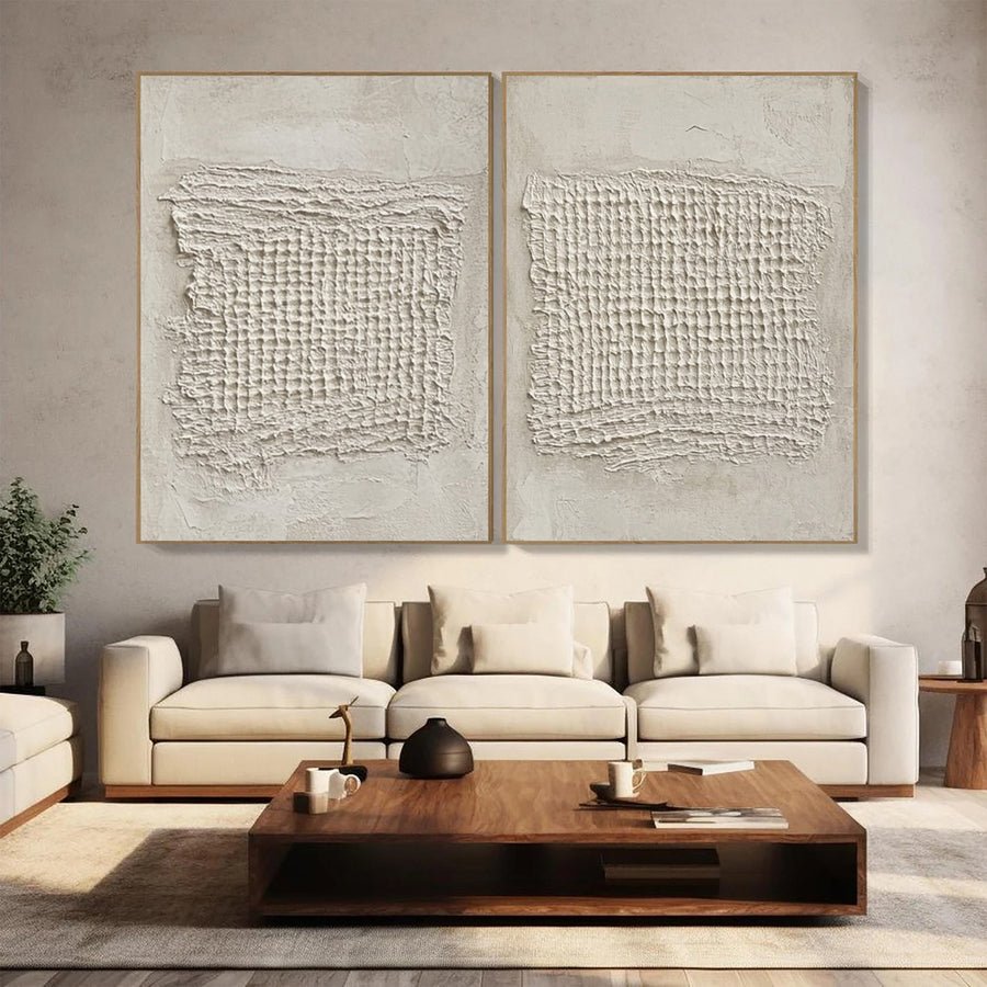 Minimalist Neutral Art with Concentrated High-Relief Grids #BGA 238 hand-painted oil painting