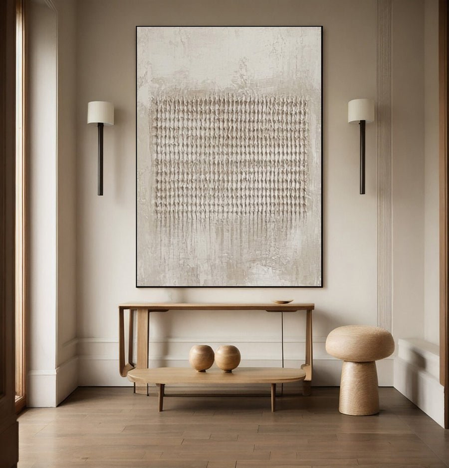 Minimalist Neutral Art with Uniform Vertical Tactile Rows #BGA 239 hand-painted oil painting