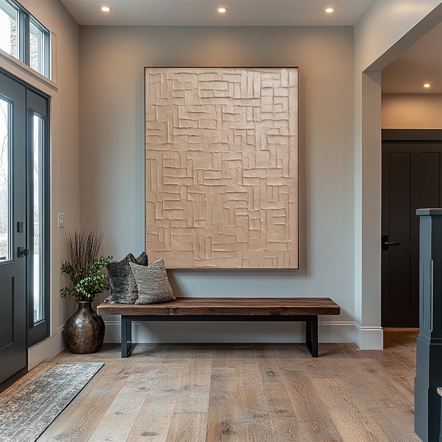 Minimalist Neutral Canvas with Structured Textured Blocks #BGA 224 hand-painted oil painting