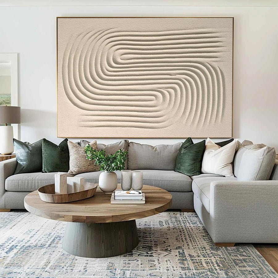 Minimalist Neutral Canvas with Textured Concentric Waves #BGA 226 hand-painted oil painting