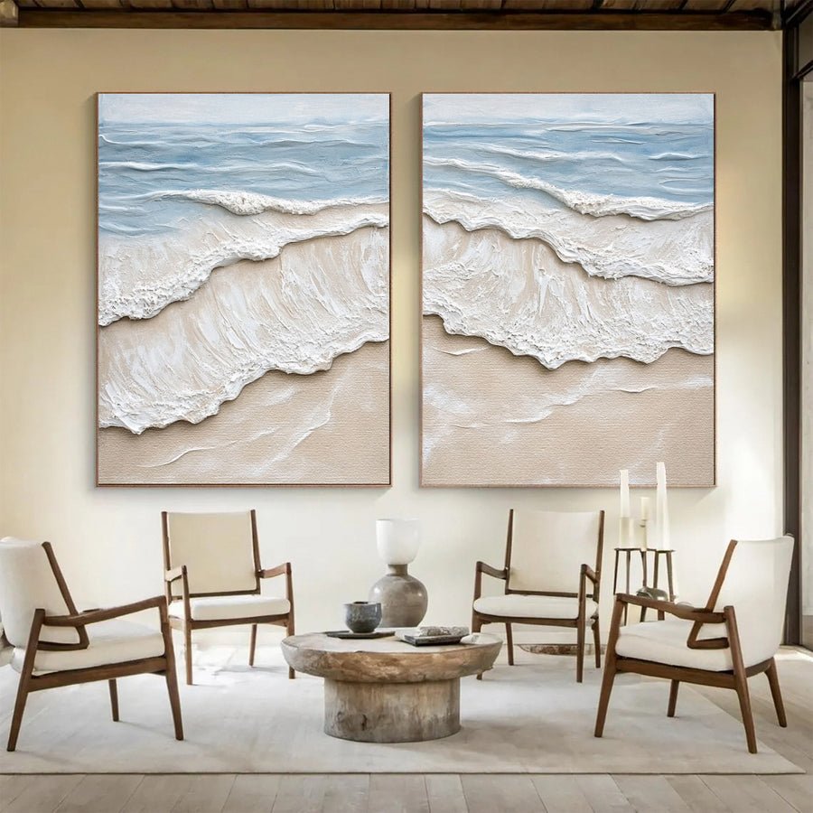 Minimalist Textured Art of Gentle Waves Meeting the Sand #BGA 275 hand-painted oil painting