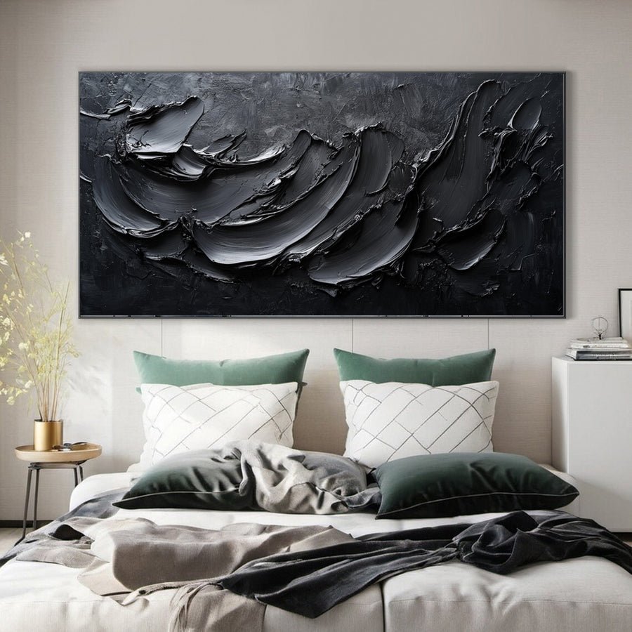Minimalist Textured Black Abstract Art Modern Canvas for Urban Decor #BM 065 hand-painted oil painting