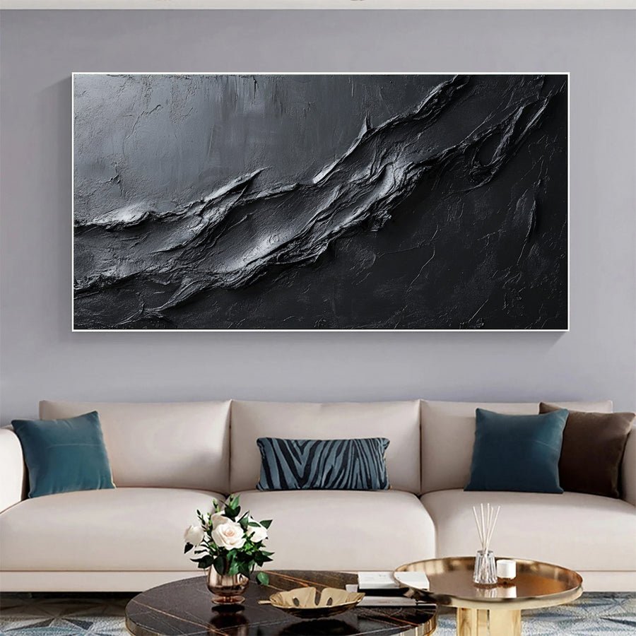Minimalist Textured Black Abstract Art Modern Canvas for Urban Decor #BM 067 hand-painted oil painting