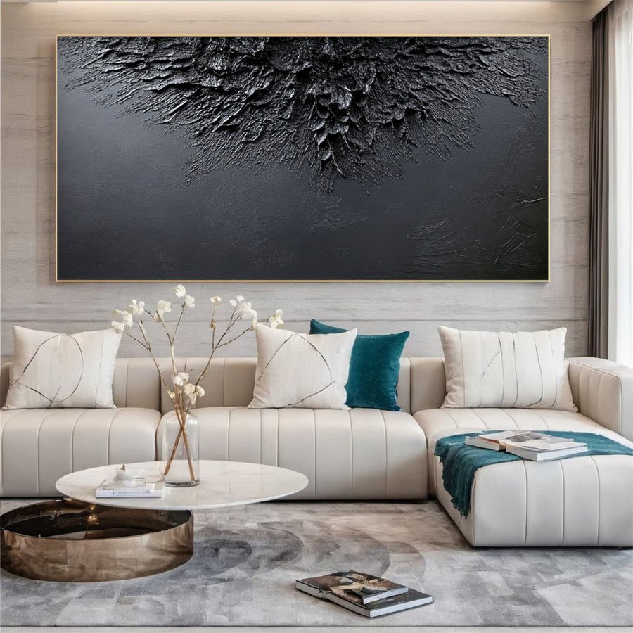 Minimalist Textured Black Abstract Art Modern Canvas for Urban Decor #BM 068 hand-painted oil painting