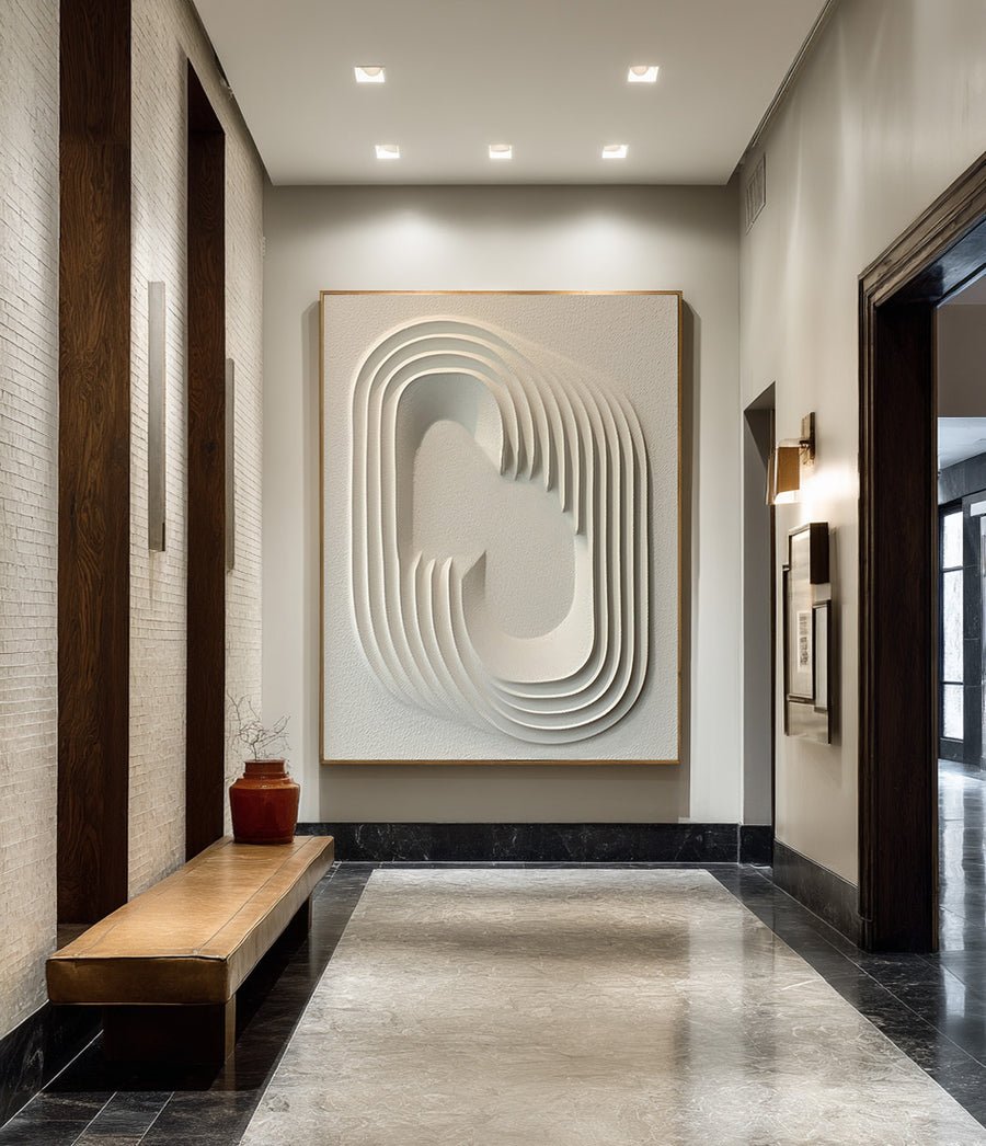 Minimalist White Abstract Painting with Dimensionality #WG 086 hand-painted oil painting