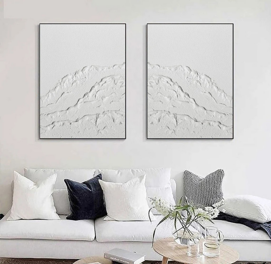 Minimalist White Textured Wall Art Set #BGA 017 hand-painted oil painting