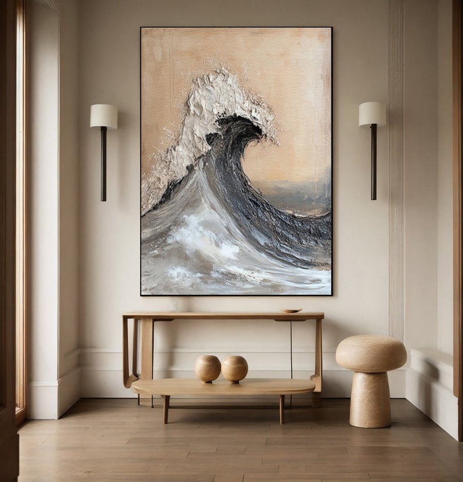 Modern Abstract Wave with Texture and Warm Neutral Backdrop #BGA 264 hand-painted oil painting