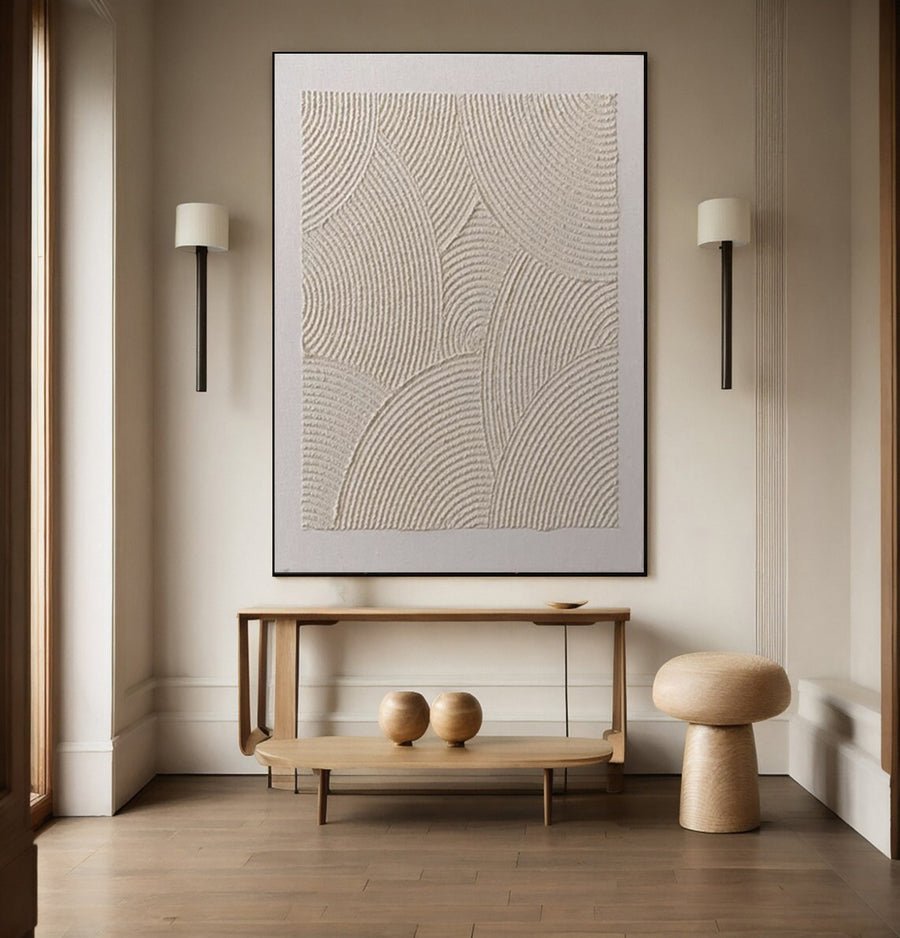 Modern Beige Abstract Canvas with Textured Petal-like Forms #BGA 231 hand-painted oil painting