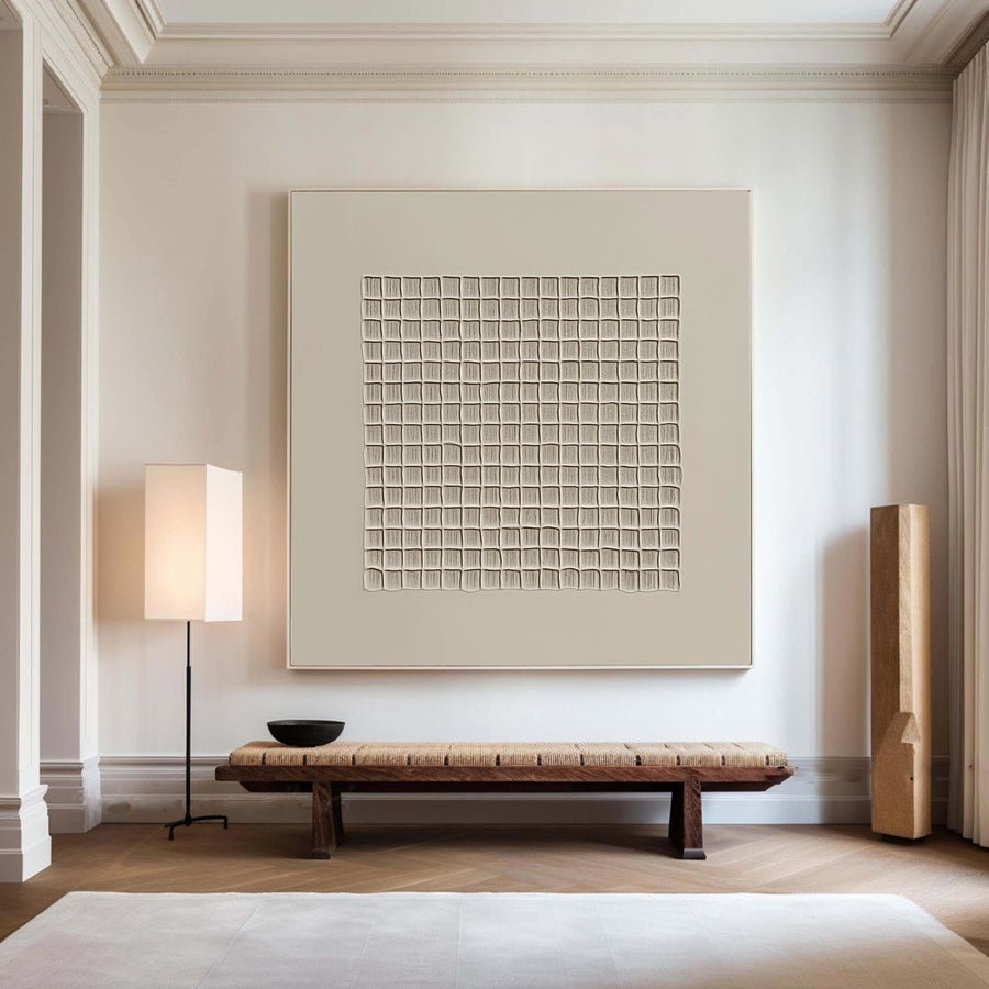 Modern Beige Grid Texture Wabi Sabi Wall Art #WS 003 hand-painted oil painting