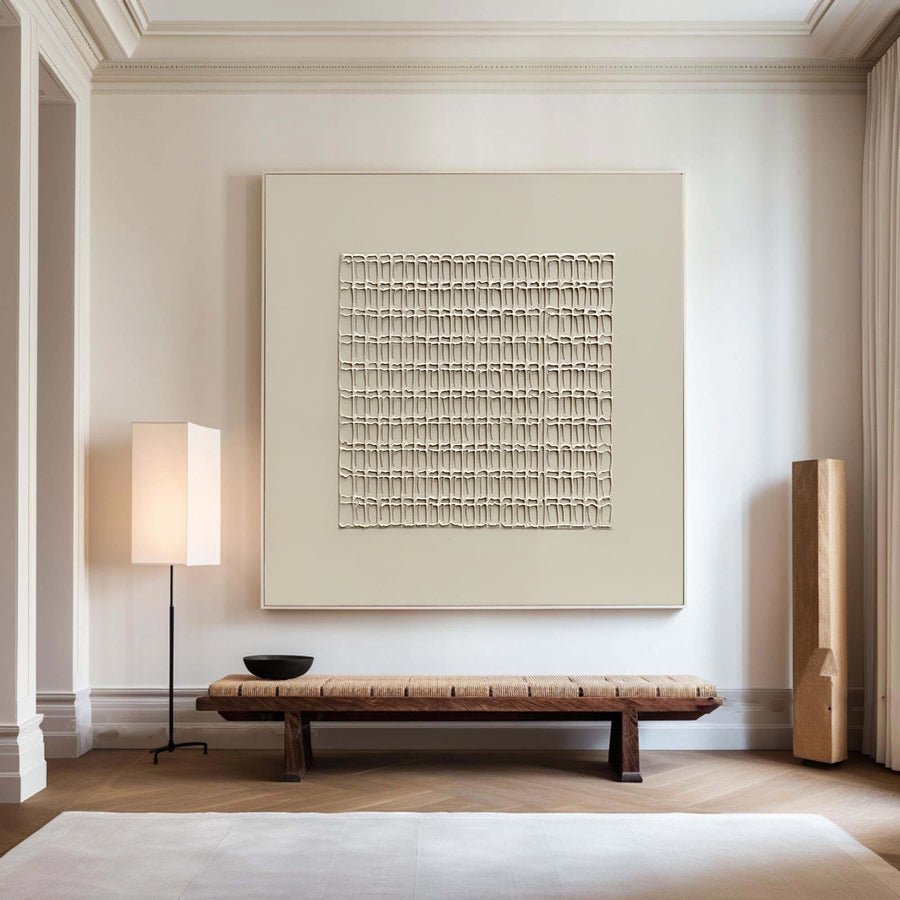 Modern Beige Grid Texture Wabi Sabi Wall Art #WS 008 hand-painted oil painting