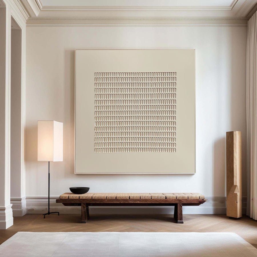 Modern Beige Grid Texture Wabi Sabi Wall Art #WS 009 hand-painted oil painting
