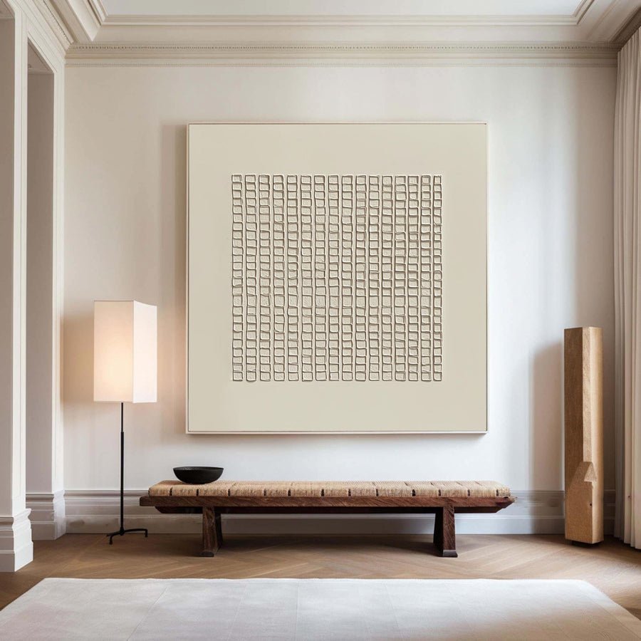 Modern Beige Grid Texture Wabi Sabi Wall Art #WS 011 hand-painted oil painting