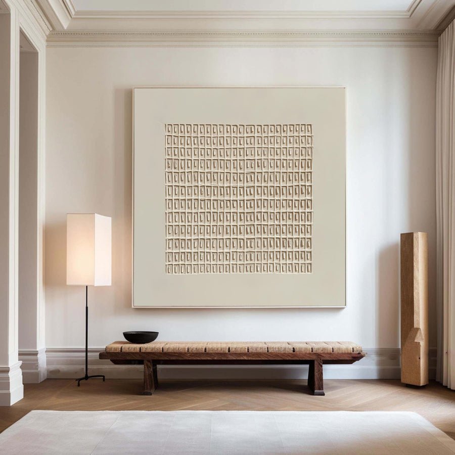 Modern Beige Grid Texture Wabi Sabi Wall Art #WS 012 hand-painted oil painting