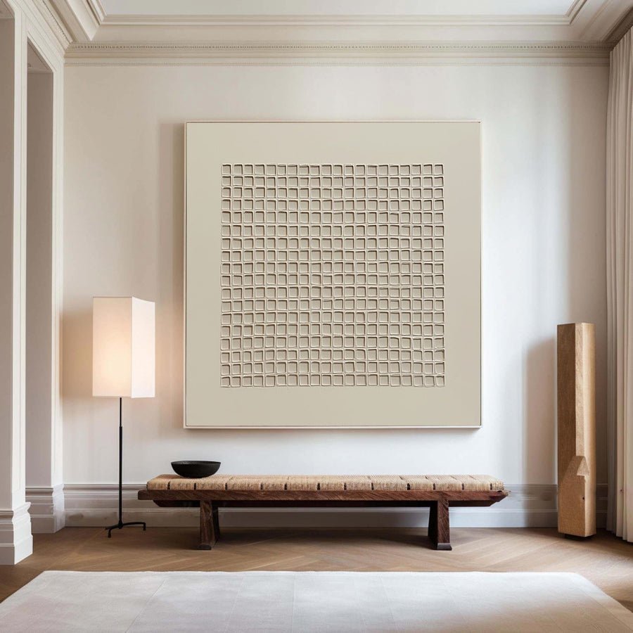 Modern Beige Grid Texture Wabi Sabi Wall Art #WS 013 hand-painted oil painting