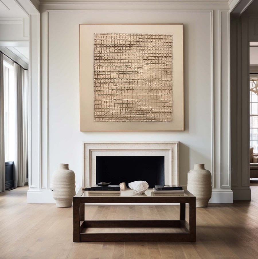 Modern Beige Grid Texture Wabi Sabi Wall Art #WS 016 hand-painted oil painting