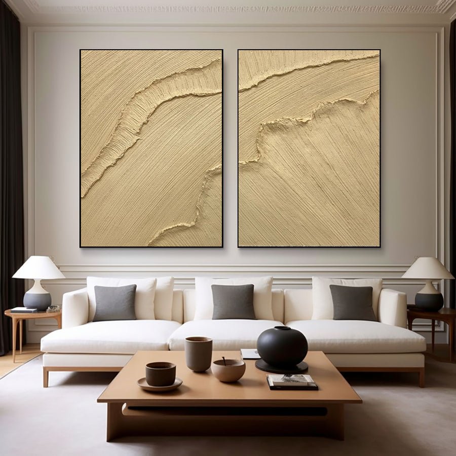 Modern Beige Texture Canvas Wall Art Duo Set Of 2 #BBS 001 hand-painted oil painting