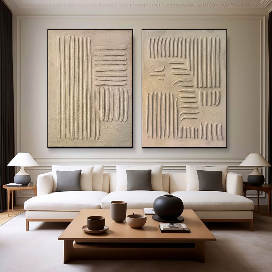 Modern Beige Texture Canvas Wall Art Duo Set Of 2 #BBS 002 hand-painted oil painting