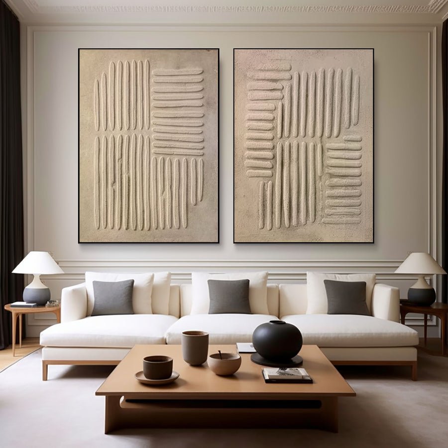 Modern Beige Texture Canvas Wall Art Duo Set Of 2 #BBS 003 hand-painted oil painting