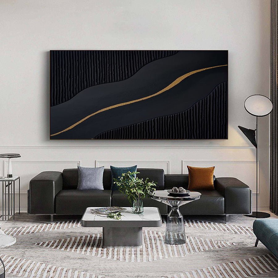 Modern Black and Gold Textured Abstract Art #BM 043 hand-painted oil painting