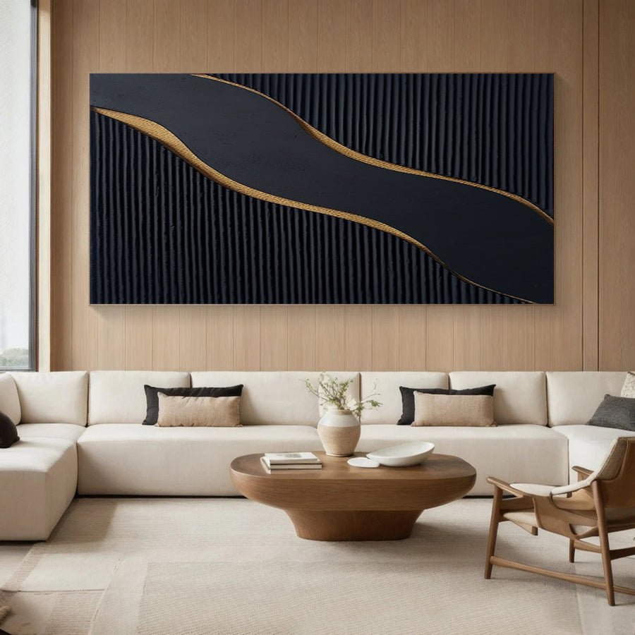 Modern Black and Gold Textured Abstract Art #BM 045 hand-painted oil painting
