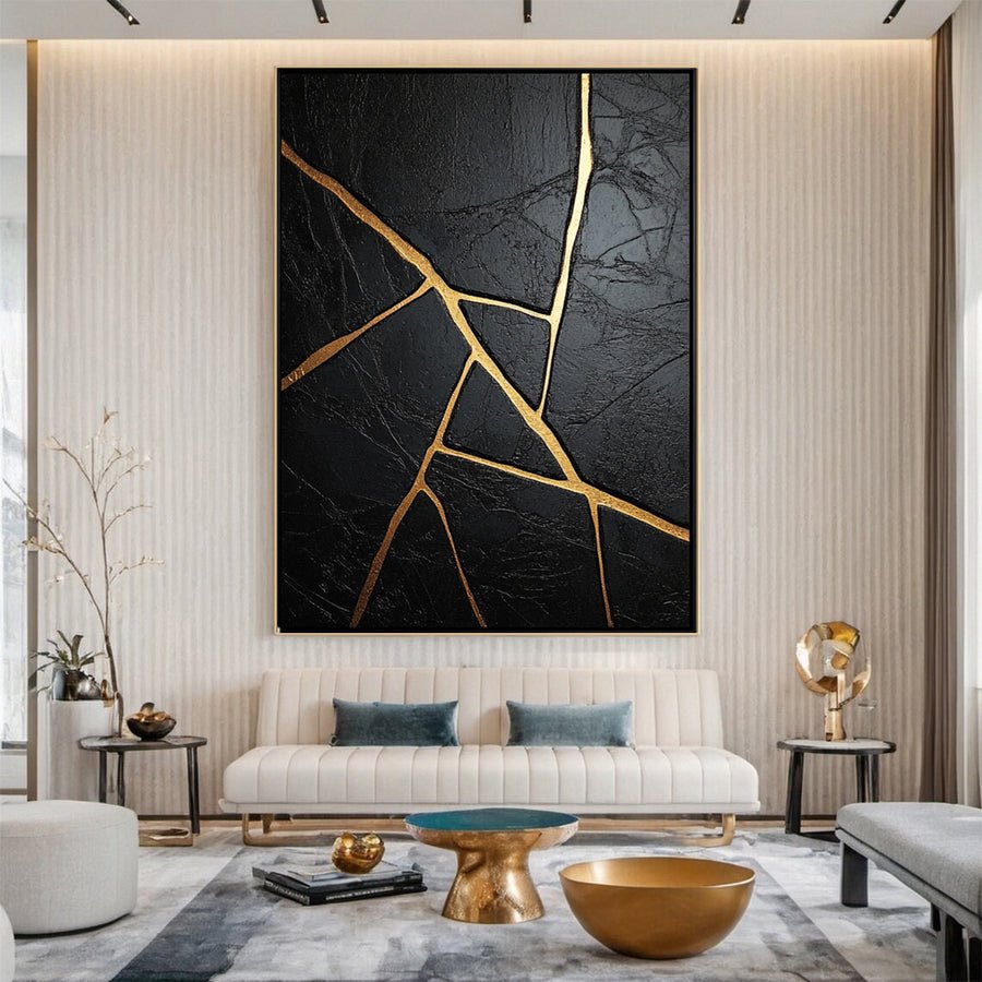 Modern Black and Gold Textured Painting for Elegant Home Interiors #BM 061 hand-painted oil painting