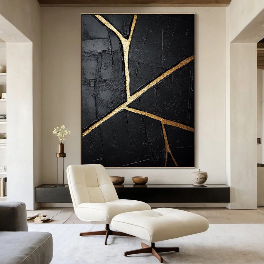 Modern Black and Gold Textured Painting for Elegant Home Interiors #BM 062 hand-painted oil painting
