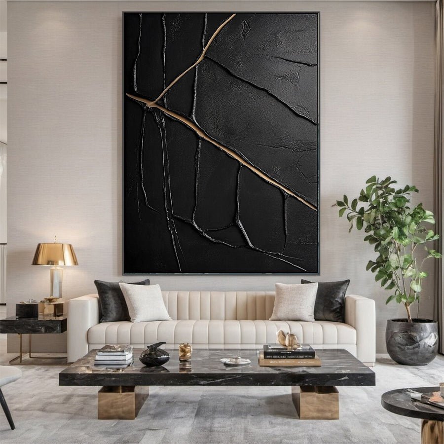 Modern Black and Gold Textured Painting for Elegant Home Interiors #BM 063 hand-painted oil painting