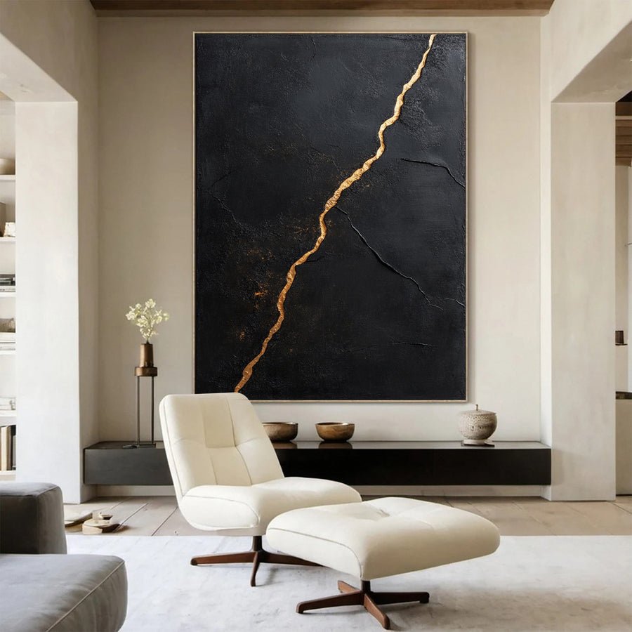 Modern Black and Gold Textured Painting for Elegant Home Interiors #BM 064 hand-painted oil painting