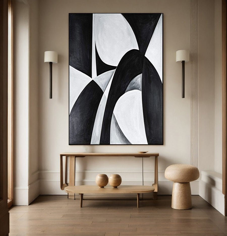 Modern Black And White Abstract Painting with Bold Shapes #BGA 253 hand-painted oil painting