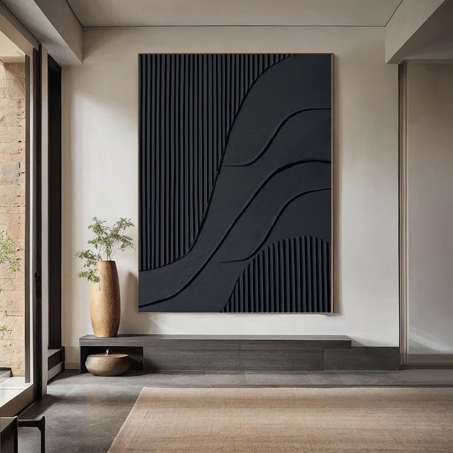 Modern Black Textured Minimalist Art #BM 028 hand-painted oil painting