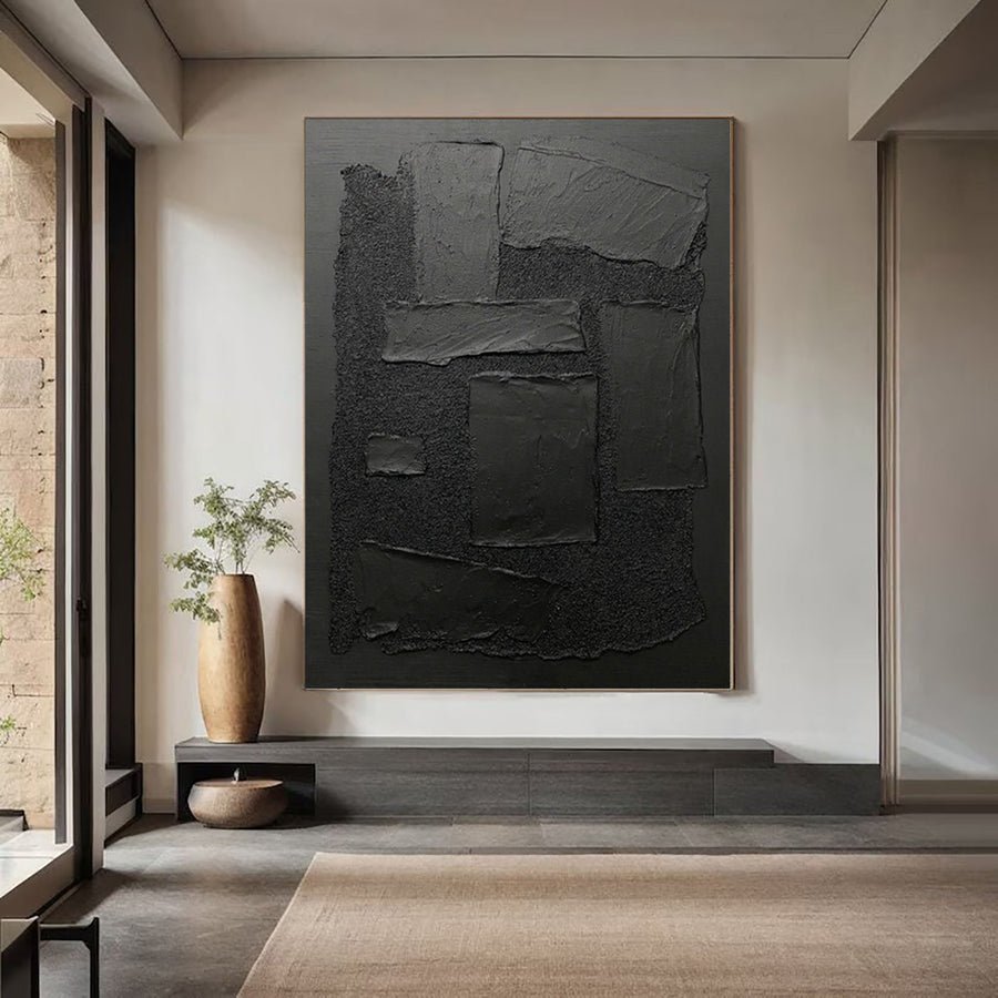 Modern Black Textured Minimalist Art #BM 030 hand-painted oil painting