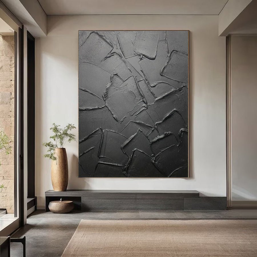 Modern Black Textured Minimalist Art #BM 032 hand-painted oil painting