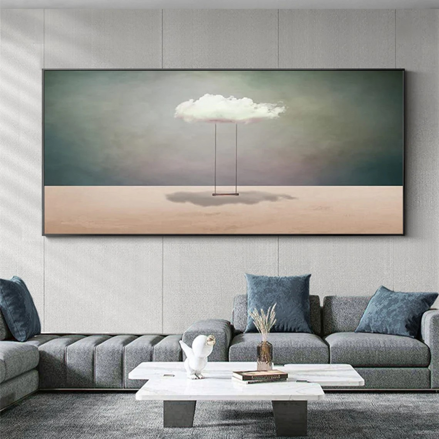 Modern Cloud Swing, Surreal Turquoise Landscape Wall Art #BGA 106 hand-painted oil painting