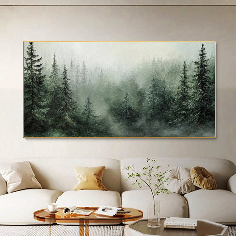 Modern Forest Wall Art Misty Pine Trees Oil Painting for Home Decor #FT 014 hand-painted oil painting
