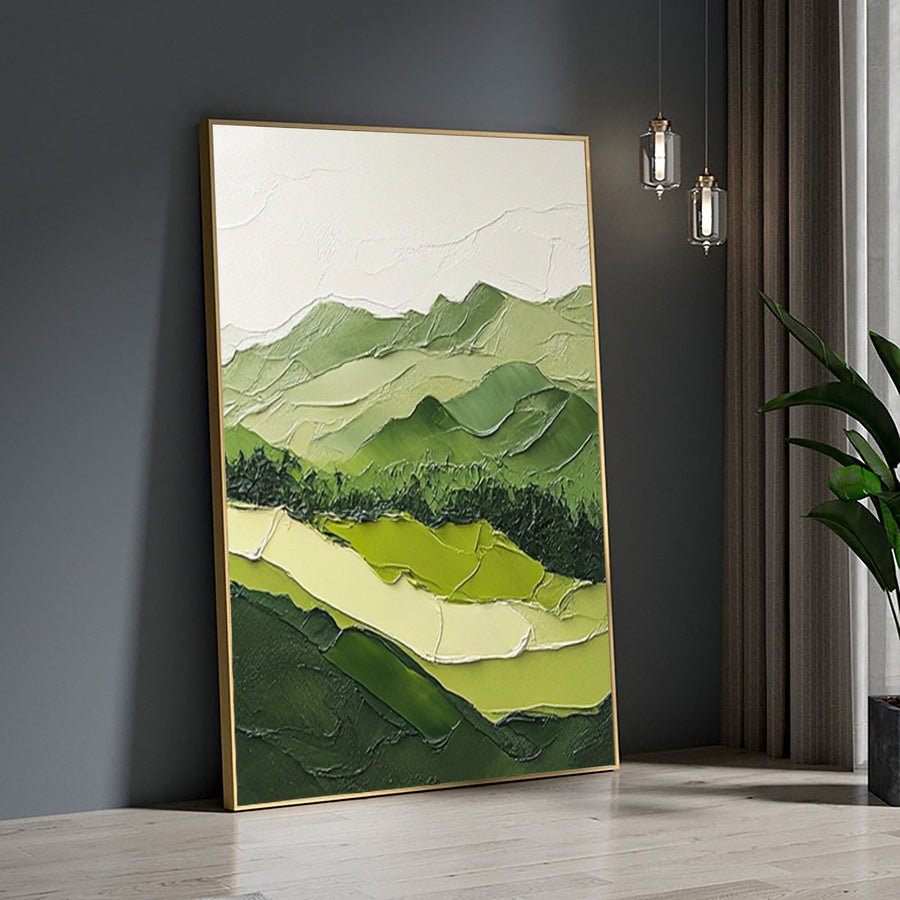 Modern Green Mountain Wall Art Nature-Inspired Decor for Contemporary Spaces #BGM 037 hand-painted oil painting