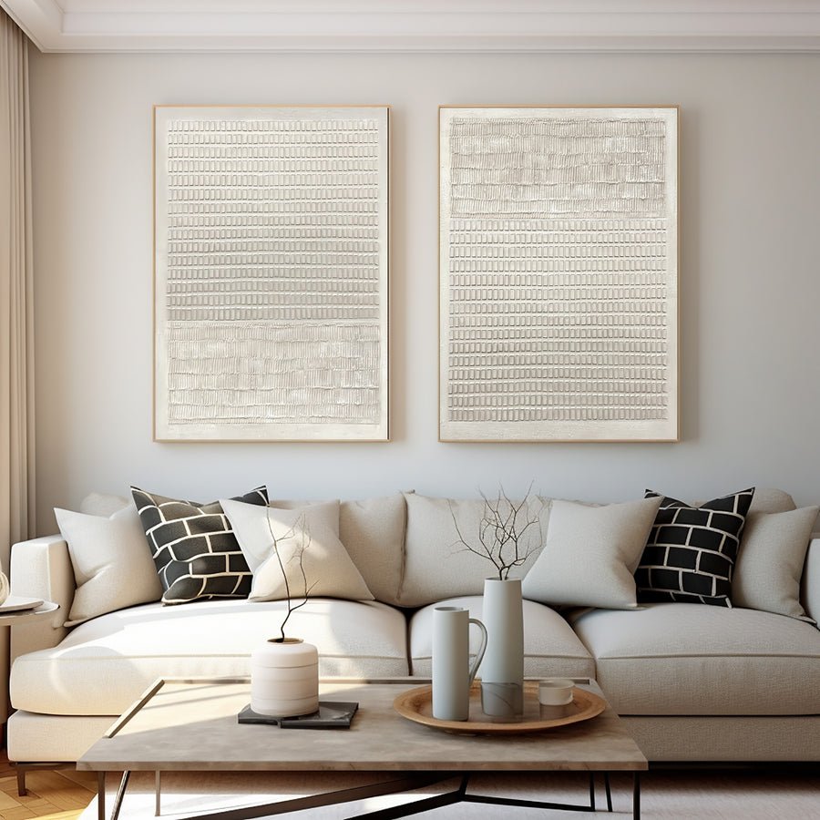 Modern Minimalist Relief Paintings Duo Living Room #WG 031 hand-painted oil painting