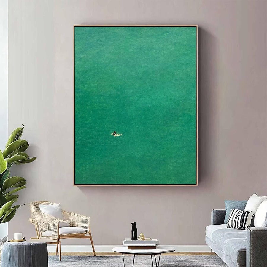Modern Painting of a Swimmer in Tranquil Turquoise Water #BGA 284 hand-painted oil painting