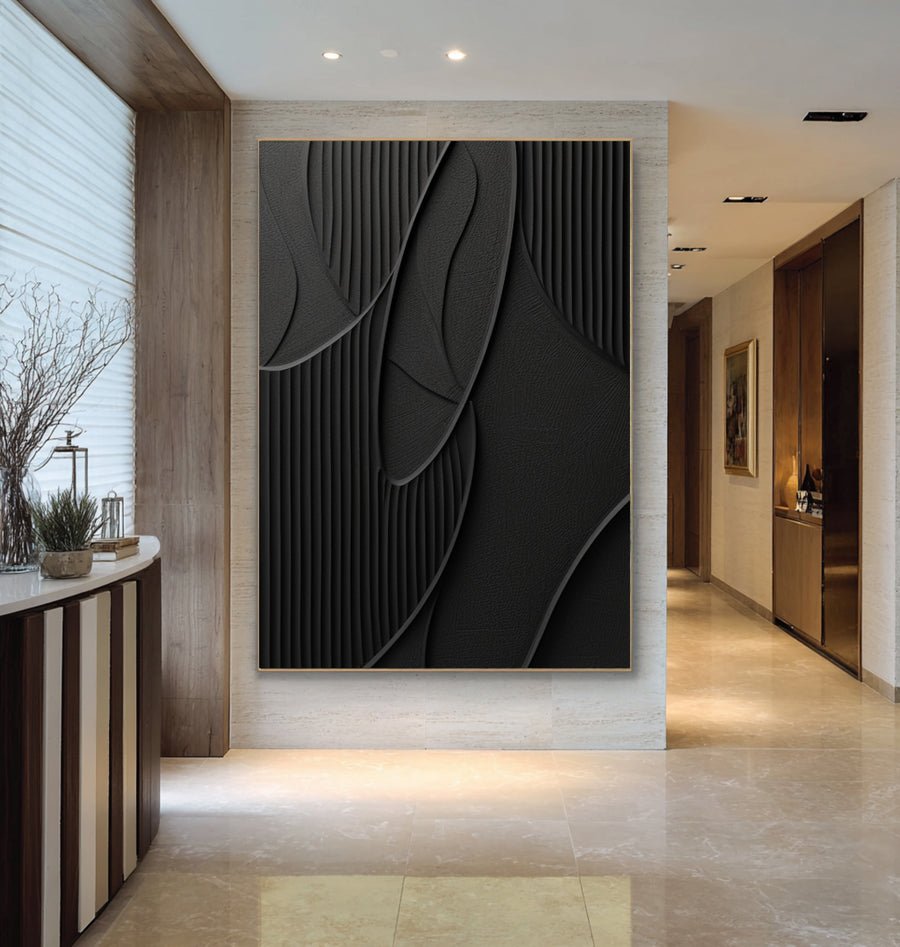 Large Black Textured Abstract Oil Painting #WAB 016 hand-painted oil painting