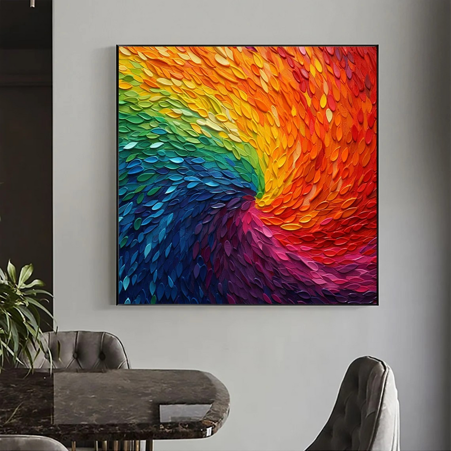 Modern Rainbow Swirl Textured Wall Art #WSA 016 hand-painted oil painting