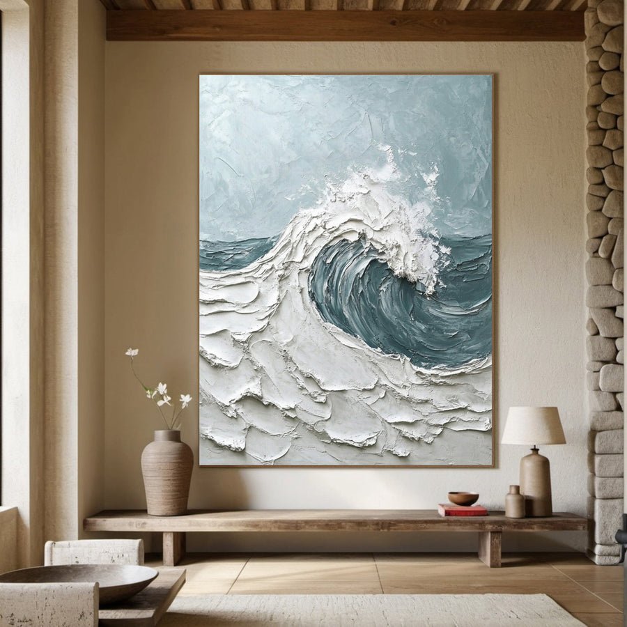 Modern Seascape Painting with Tactile Wave and Light Blues #BGA 200 hand-painted oil painting
