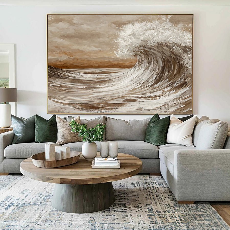 Modern Textured Seascape Canvas in Earthy Beige and White #BGA 250 hand-painted oil painting