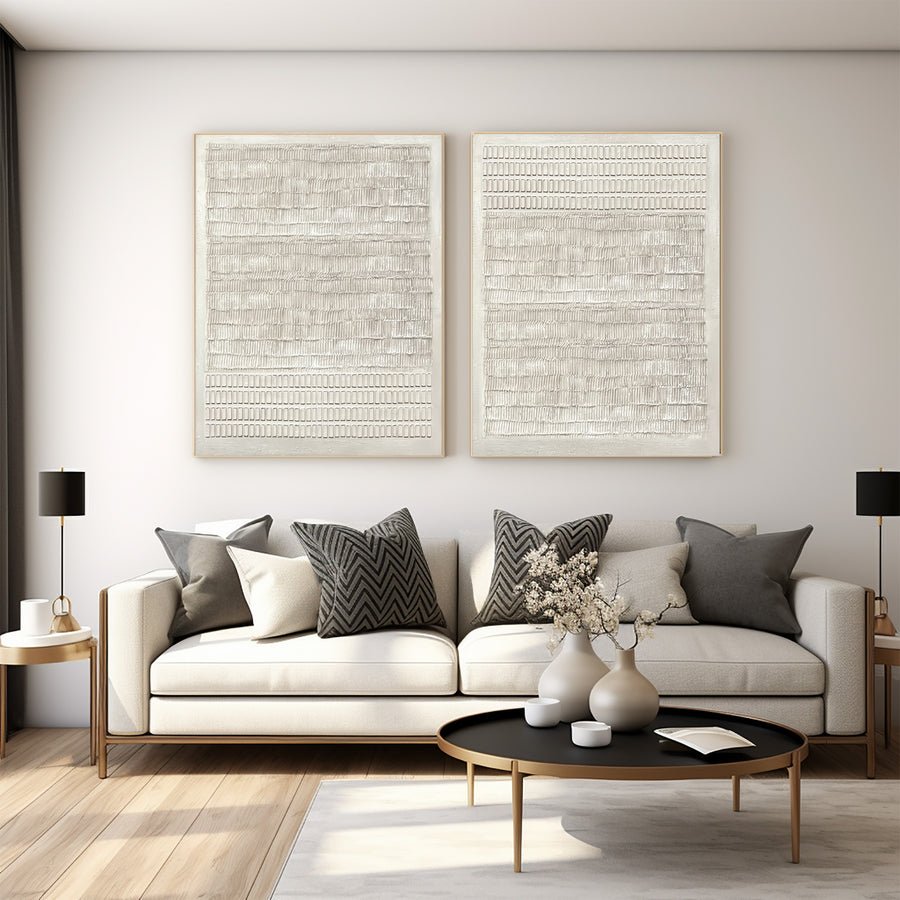 Modern Vertical Relief Paintings Neutral Home Decor Pair #WG 035 hand-painted oil painting
