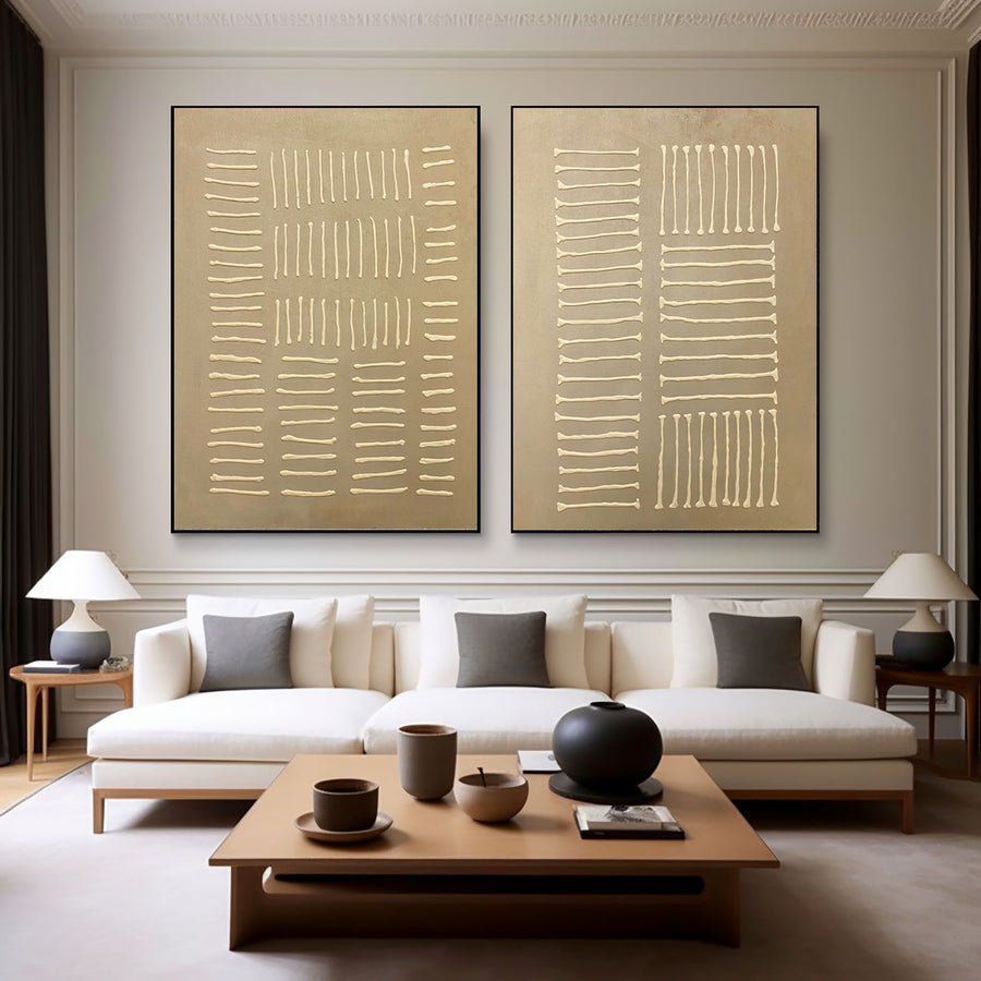Modern Wabi Sabi Artwork Pair Minimalist Wall Decor  #BBS 006 hand-painted oil painting