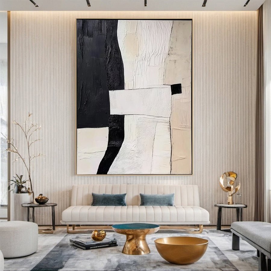 Monochrome Mastery Elegant Black & White Abstract Canvas #BWA 009 hand-painted oil painting