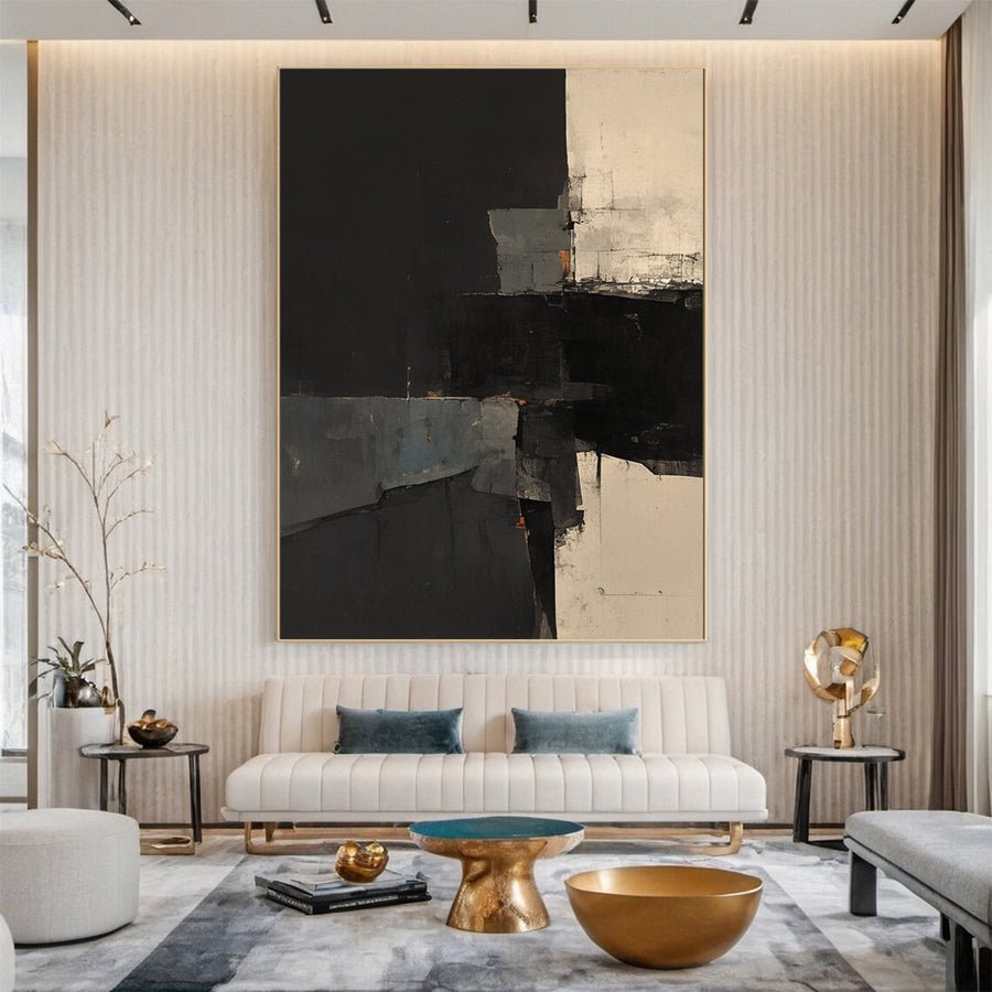 Monochrome Mastery Elegant Black & White Abstract Canvas #BWA 012 hand-painted oil painting