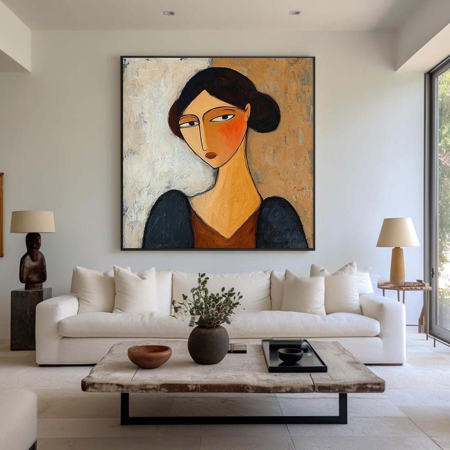 Muted Tones Painting Expressive Female Face Art #WG 088 hand-painted oil painting