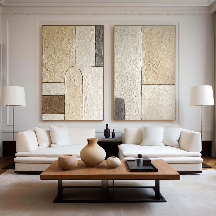 Neutral Abstract Art Set Modern Living Room Decor #WG 047 hand-painted oil painting