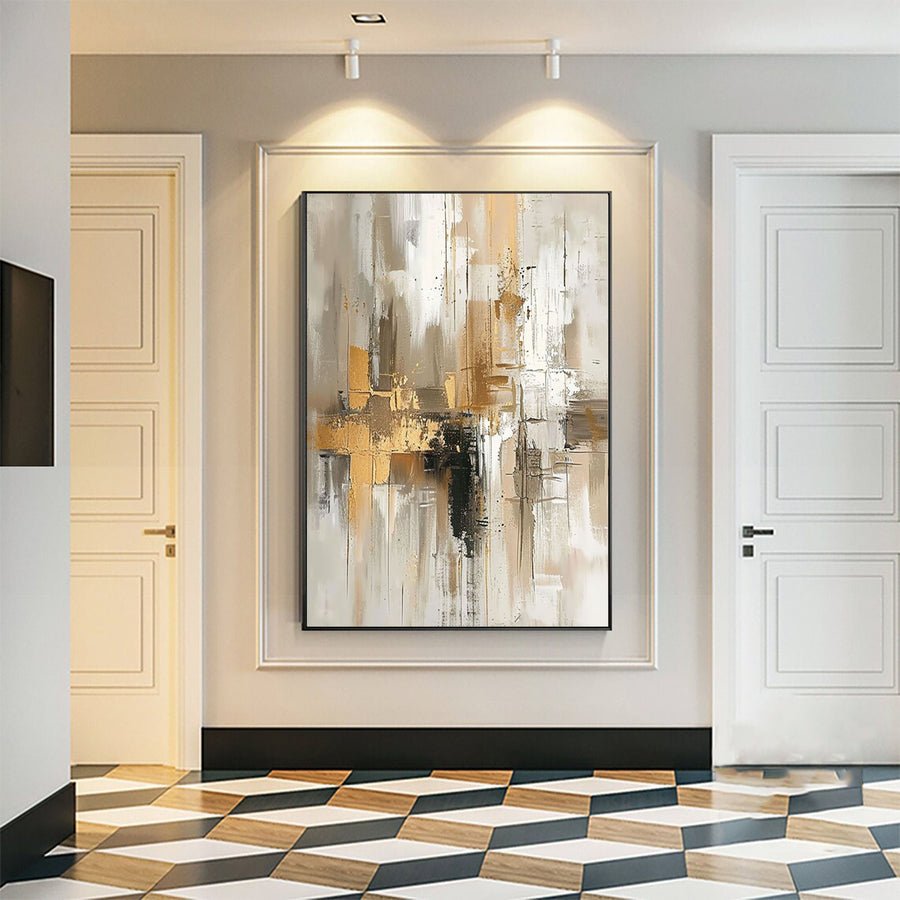 Neutral and Gold Abstract Art Oil Painting for Living Room #BBA 015 hand-painted oil painting