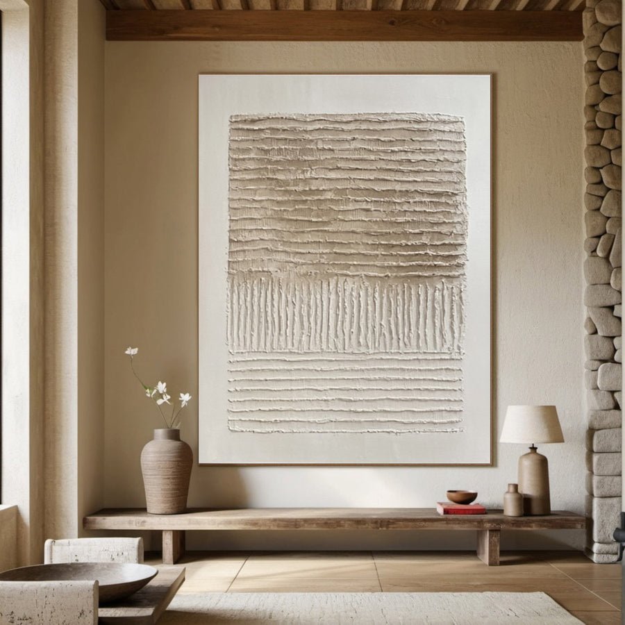 Neutral Art with Horizontal Impasto and Vertical Whispers #BGA 199 hand-painted oil painting